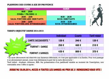 planning general des cours d'Objectif danse à Aix en provence 
