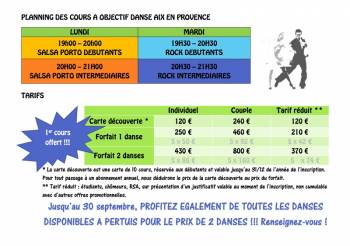 Découvrez le Planning des cours d'Objectif danse à Àix en Provence
